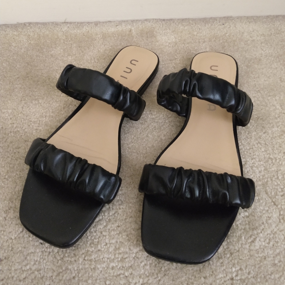 Unisa Black Scrunchie Double Strapped Slides